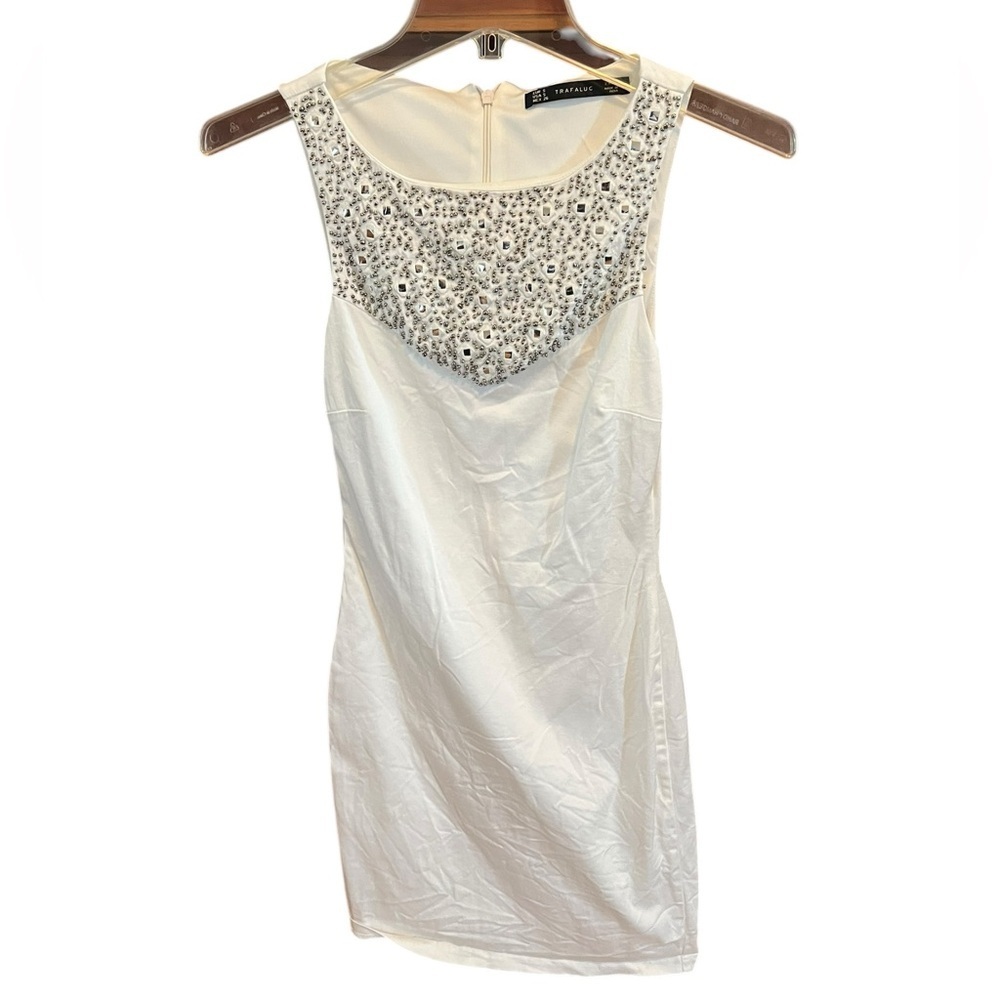 Zara Trafaluc White Embellished Dress Small